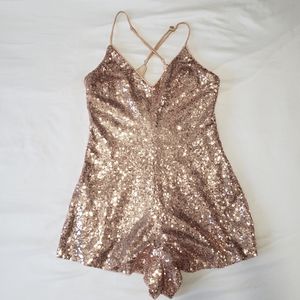 Nude colored glitter romper